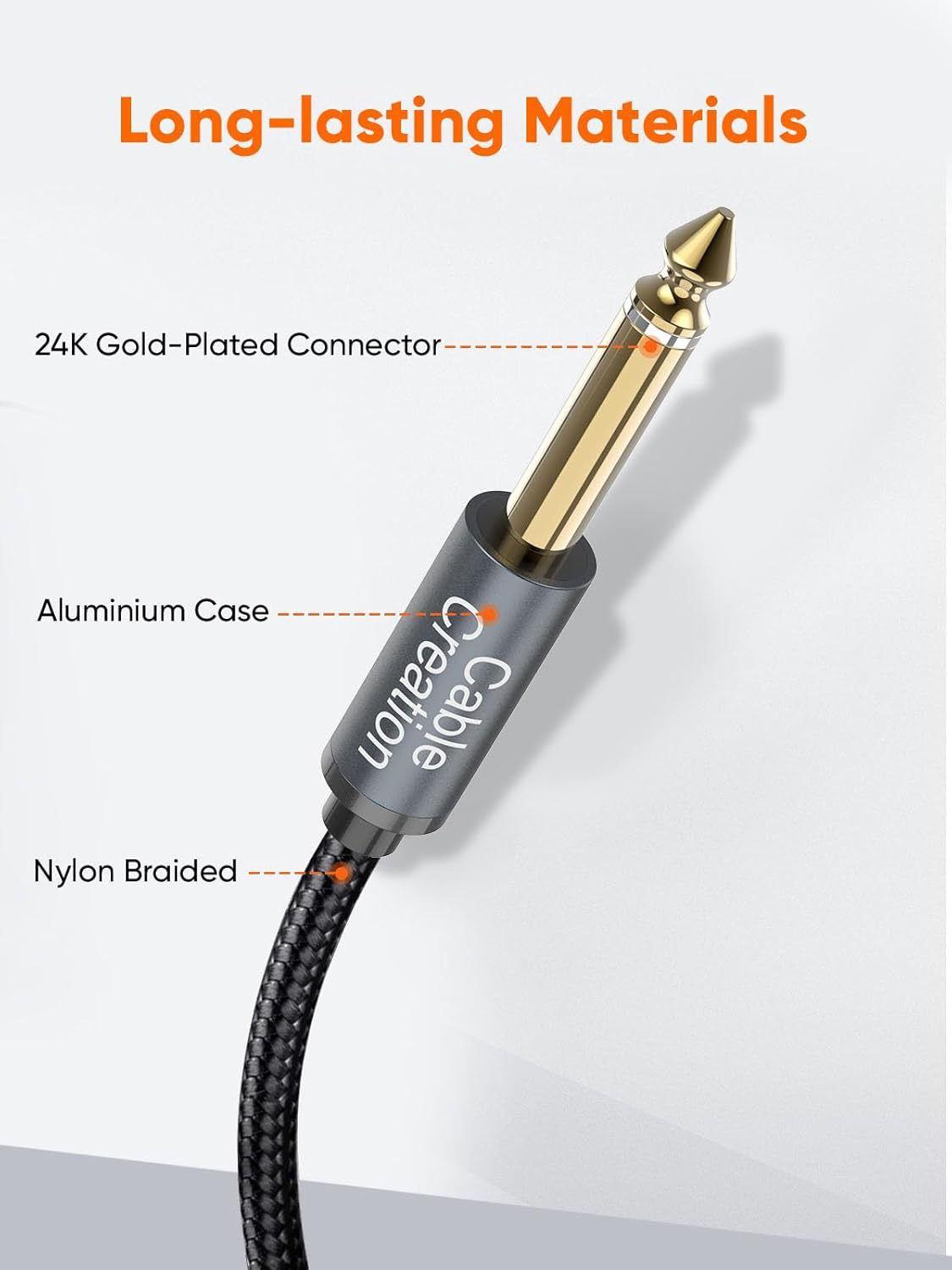 Cablecreation Instrument Guitar Cable (10Ft/3M),6.35Mm Mono Jack 1/4" TS Male to Male Right Angle Audio Cable Nylon Braid for Electricguitar, Bass,Keyboard,Mixer,Amplifier,Amp,Speaker,Equalizer,Grey image number 6
