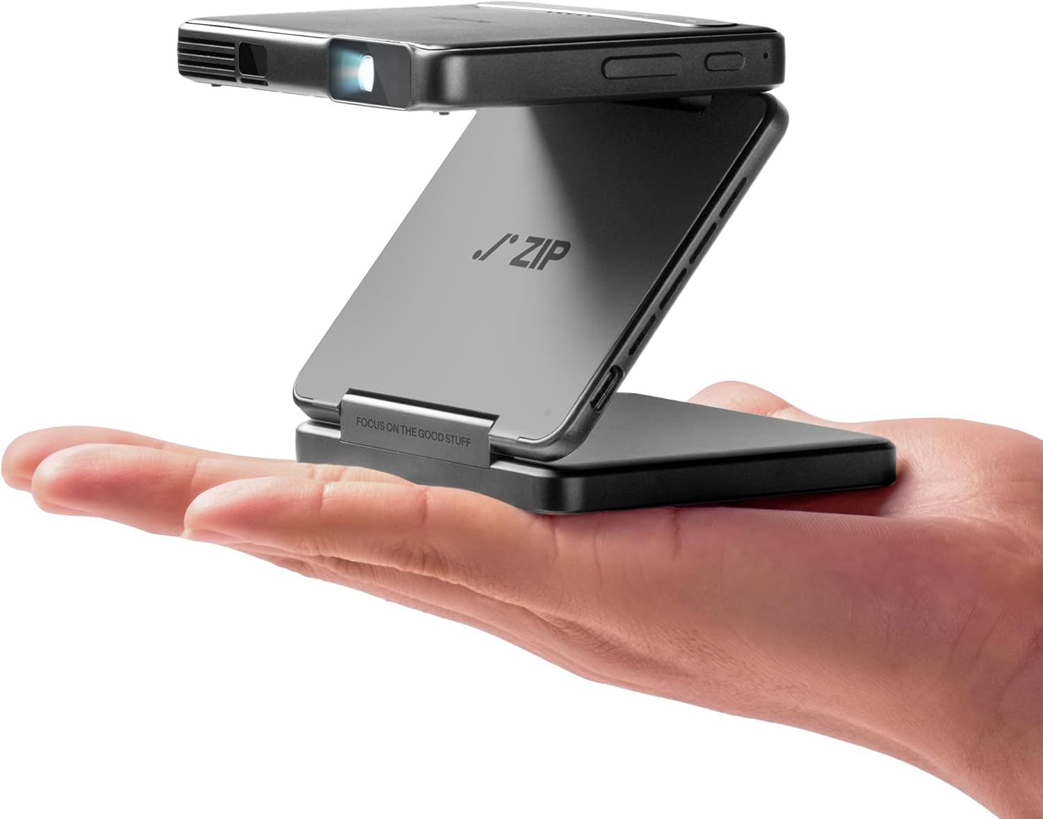 Zip Tri-Fold DLP Truly Mini Projector, Pocket Size, Zero-Lag Focus, One-Click Screen Mirroring, Full-Screen Mode, Type-C Fast Charging, 5,000Mah Battery, Indoor Outdoor Portable Projector, Grey image number 1
