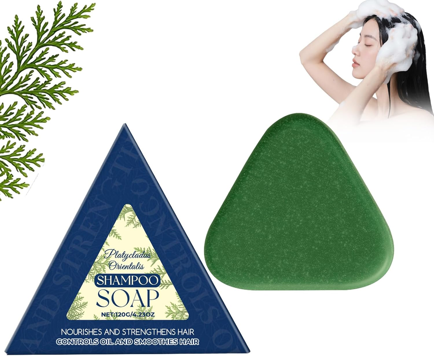 Nature Triangle Shampoo Bar, Natural Plant-Based Solid Shampoo, Triangle Green Shampoos Bar, Rich Lather & Long-Lasting, Gentle on Hair & Scalp, Travel-Friendly for All Hair Types, 120G (2Pcs)