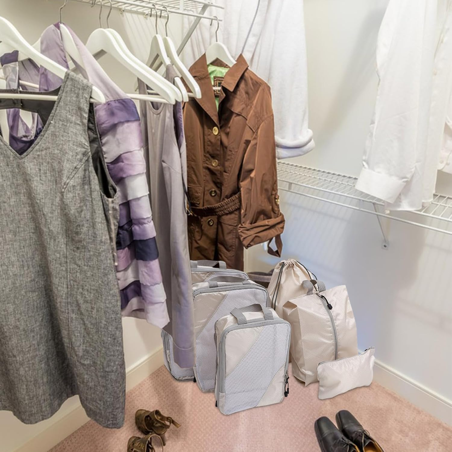 CONGARTENO 6Pcs Suitcase Packing Cubes Travel Organiser Bag Compression Packing Cubes Luggage for Bags for Travel Women-Friendly image number 3