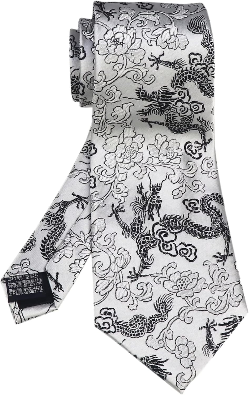 Vizakiss Men'S Silk Tie Dragon Peony Embroidery Woven Wedding Formal Neckties Gift 3.54" - Gloden image number 1