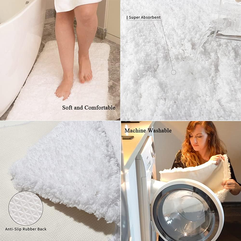 Sheepping Bath Rug Runner White Absorbent Long Bath Mat for Bathroom - Washable Non Slip Bath Mat Decorative Floor Mats Carpet for Bathroom - 59 X 20 Inch image number 3