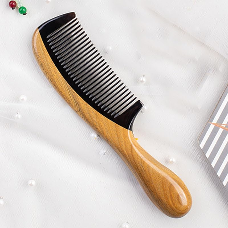 Liasun Handmade Fine Tooth Hair Comb anti Static 100% Natural Green Sandalwood Buffalo Horn Comb Detangling Comb for Women, Men, Thick, Curly, Straight, Wavy Hair - Standard Tooth image number 2