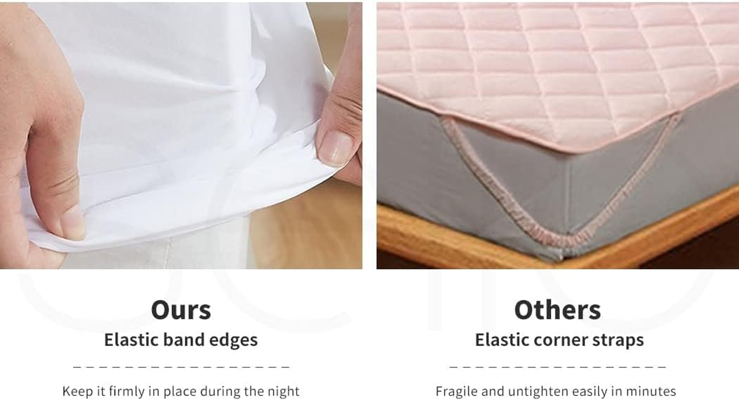 Dreamz Cooling Bamboo Mattress Protector, Pillowtop Fully Fitted Breathable Waterproof, Bedding Quilted Sheet Bed Cover, Mattress Cover Hypoallergenic, Machine Washable, 40Cm Fitted Skirt (Queen) image number 6