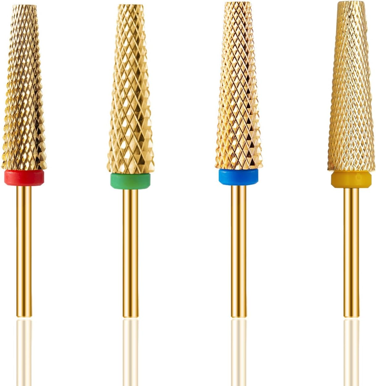 Bestgle 4 Pcs Nail Drill Bits, Nail Drill Bit Set 3/32'' Shank Taper Nail Drill Carbide Tungsten Flat Top Nail Bits Super Long Nail Drill Bit Nails Manicure Kit Safety Bits for Nail Drills, F C M XF Grit image number 3