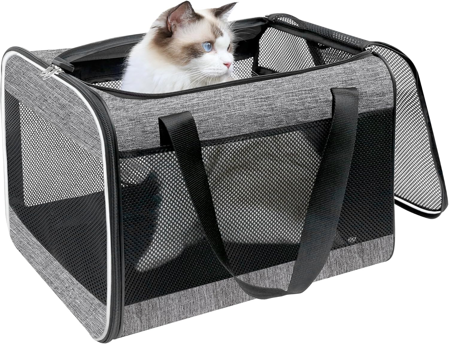 Hicaptain Cat Carrier Bag, Lightweight Soft Cat Carrier with Top Mesh Window, Breathable Pet Carrier for Medium Cats and Small Dogs Puppies up to 15 Lb - Grey image number 2
