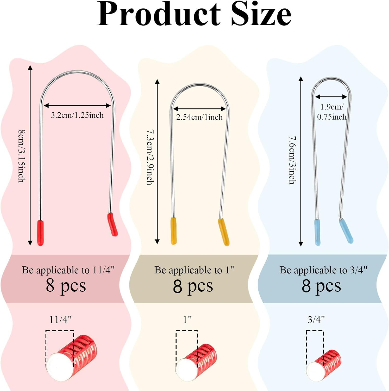 24 Pcs Hot Curler Clips Replacement Kit,3 Sizes Hot Curler Clips Replacement Pins Hot Roller Strong Securing Clips, Stainless Steel for Electric Rollers,Assorted Hot Roller Clips Large,Hot Curler Clip image number 4