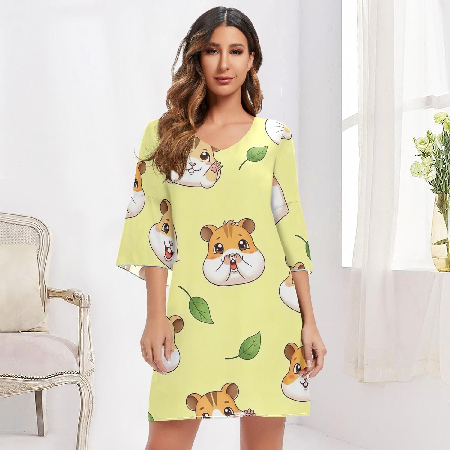 Cute Cartoon Hamster Chiffon Dress Printed Line Maternity Dress image number 2