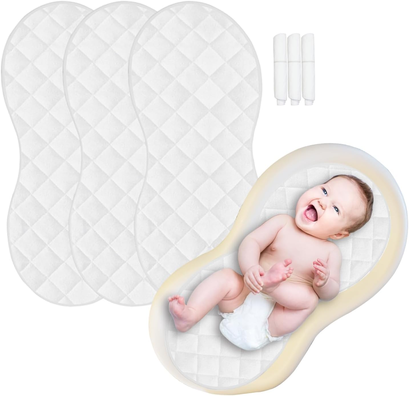 Changing Pad Liner,Peanut Shape Changing Pads,Thicker,Non-Slip,Waterproof and Washable Chaning Pads -White 3 Pack image number 5