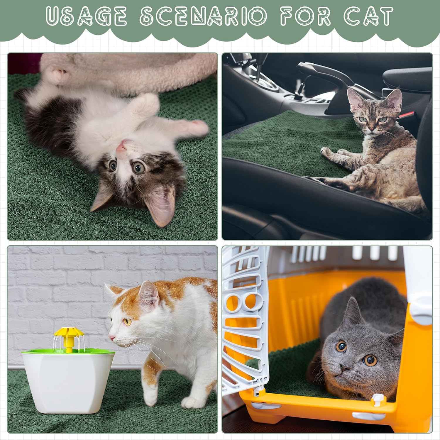 Vitalcozy 10 Pcs Waterproof Guinea Pig Pee Pad Guinea Pig Cat Dog Blankets Hamster Cage Liners Accessories Coral Fleece Small Animals Blankets Bedding Mats Sleep Pad Cover (Dark Green,12 X 12 Inch)