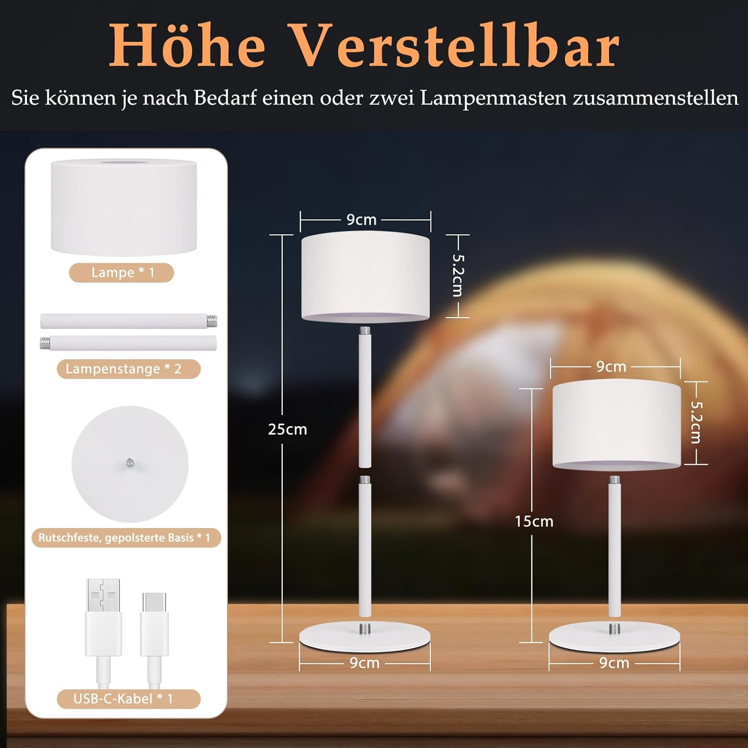 Homefire LED Table Lamp Wireless 2: Touch Dimmable Table Lamp with 3 Colour Temperatures Height Adjustable USB Rechargeable Battery Portable Waterproof Table Lamp for Indoor Outdoor Dining Room image number 5
