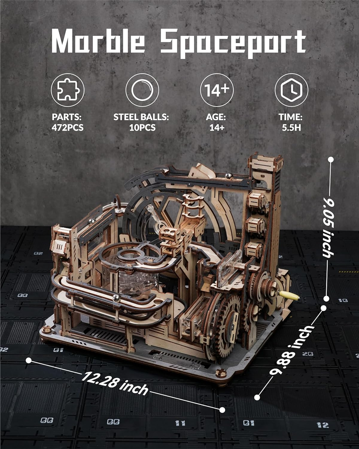 3D Puzzles for Adults, Electric 3D Puzzle Marble Run, Marble Spaceport, Wooden Model Building Kits for Teens to Build, Desk Decor for Boys Girls image number 1