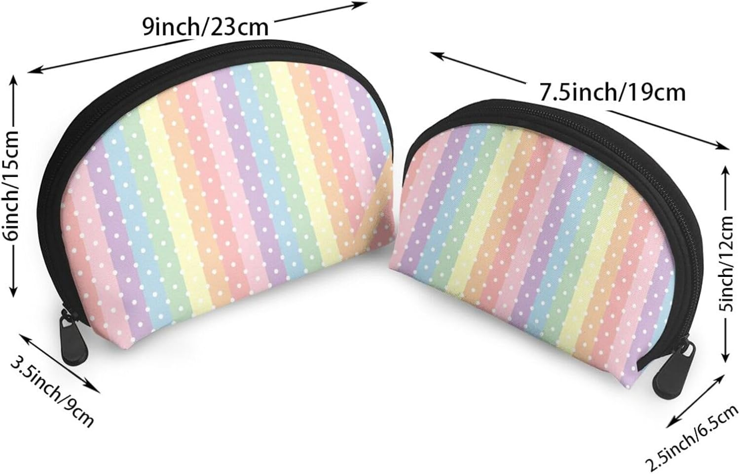 Cozimangoe Coin Pouch Makeup Bags Set, 2 Piece Shell Shape Cosmetic Bag with Pockets for Daily Travel Handbag Lipstick Keys Toiletry, Personalized Rainbow Pattern with Dot image number 4