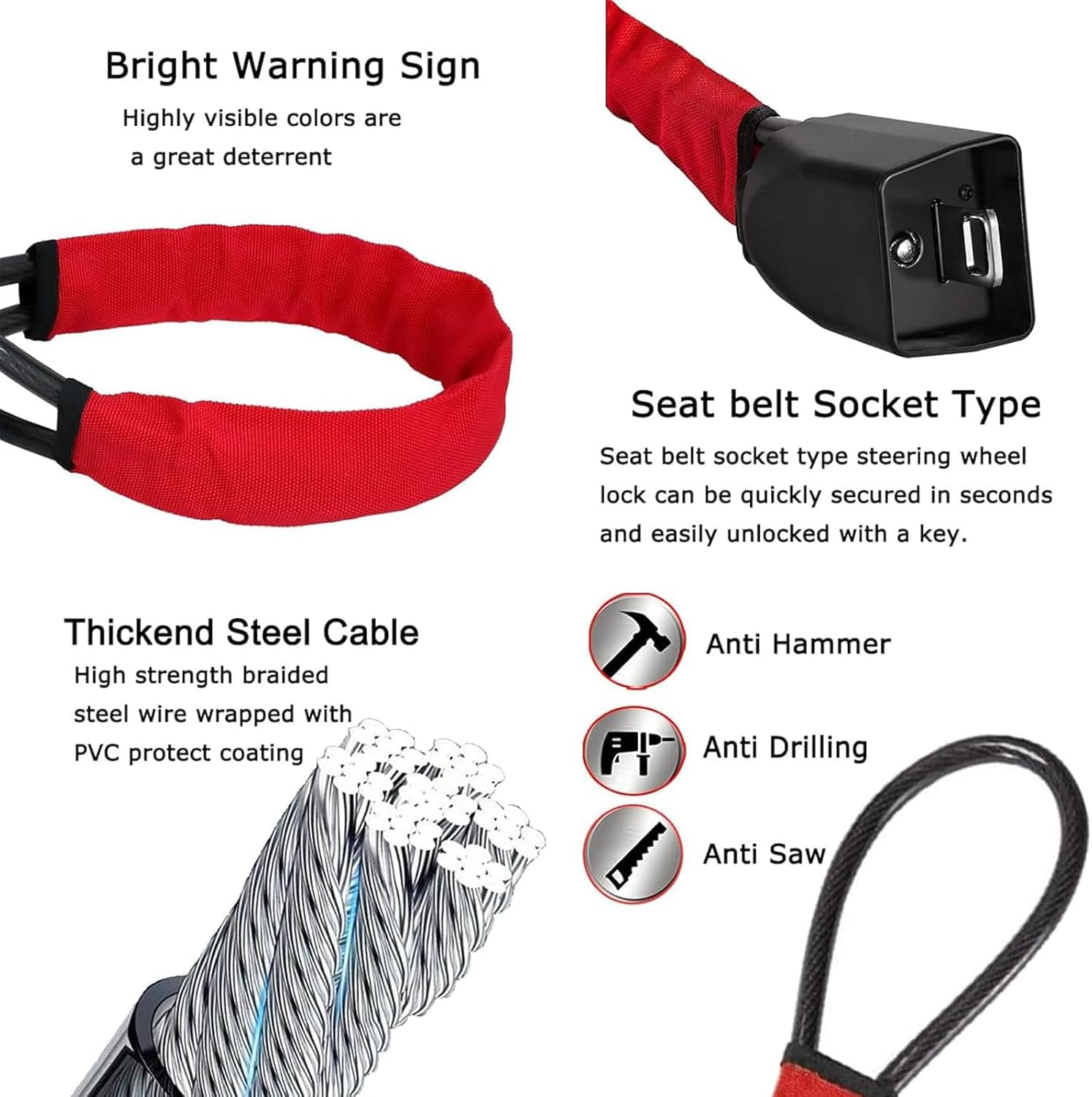 SZUAH Universal Steering Locks for Cars - Heavy-Duty Car anti Theft Device, Fits Most Vehicles (Cars, Trucks, Suvs, Vans),3 Keys Included, Ultimate Security for Your Vehicle (Red) - Orange Color image number 4