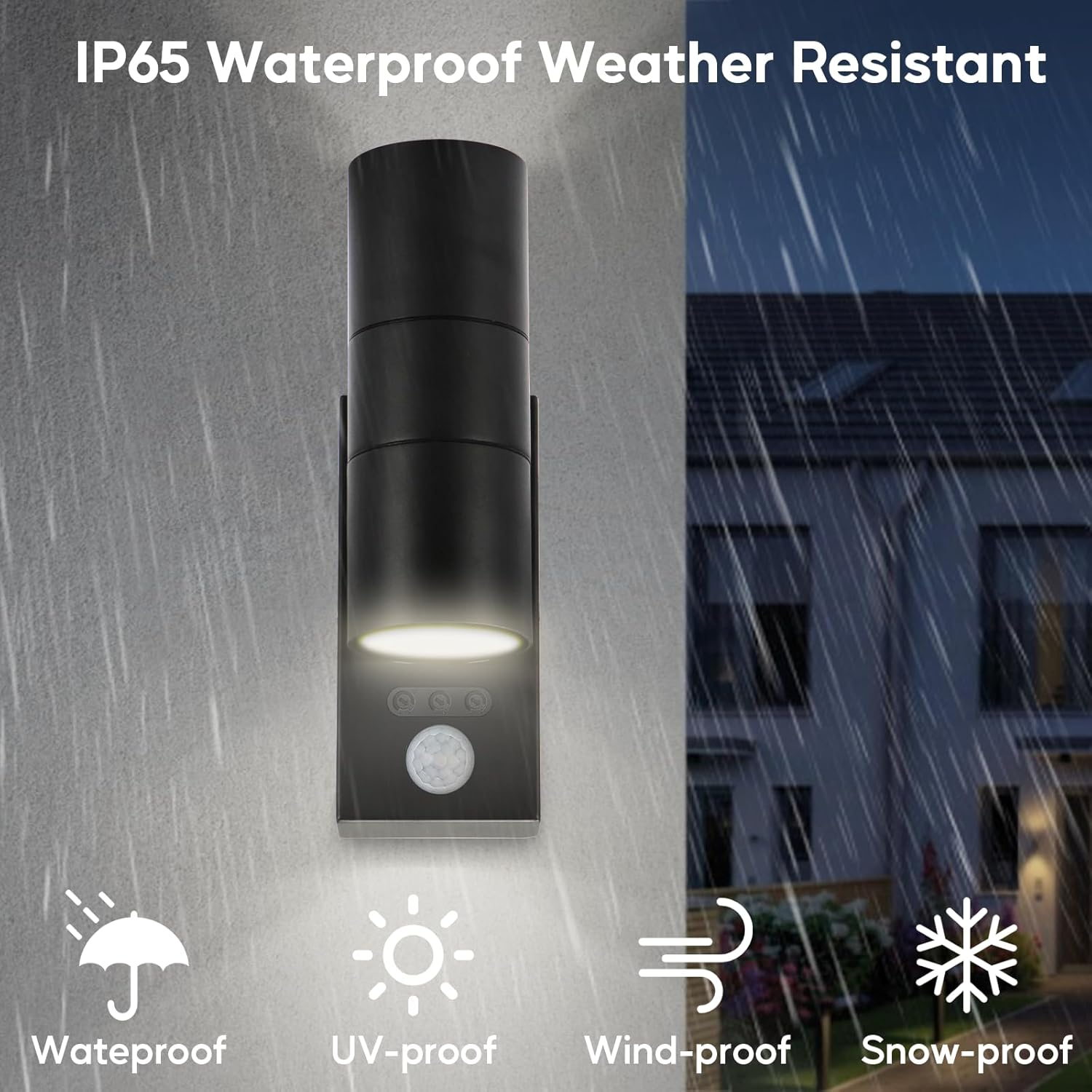 Kerry outside Wall Lights with Sensor, IP65 Waterproof up down Outdoor Lighting, External Pir Wall Mount Security Light, Black Stainless Steel Exterior Light Mains Powered for Front Door (Bulb Excl.) image number 5