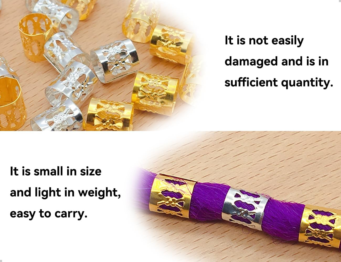 Emezddo Pack of 100 Dreadlocks, Adjustable Metal Cuffs, Hair Accessories, Hair Spiral Clips, Braiding Accessories, Used for Men, Women, Girls and Boys Braids (Gold and Silver) image number 5