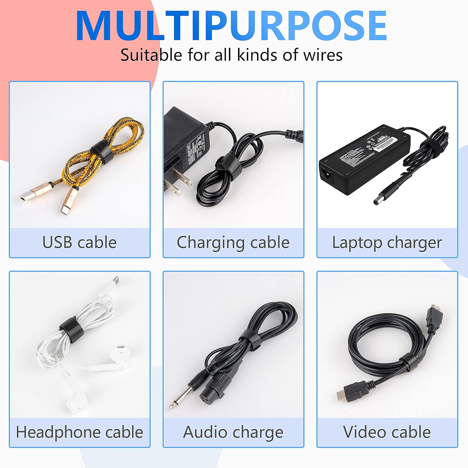 60 X Reusable Cable Ties Black, Adjustable Releasable Hook and Loop Cable Straps for PC Cable Management, Organizing Cords, TV, Desk image number 1