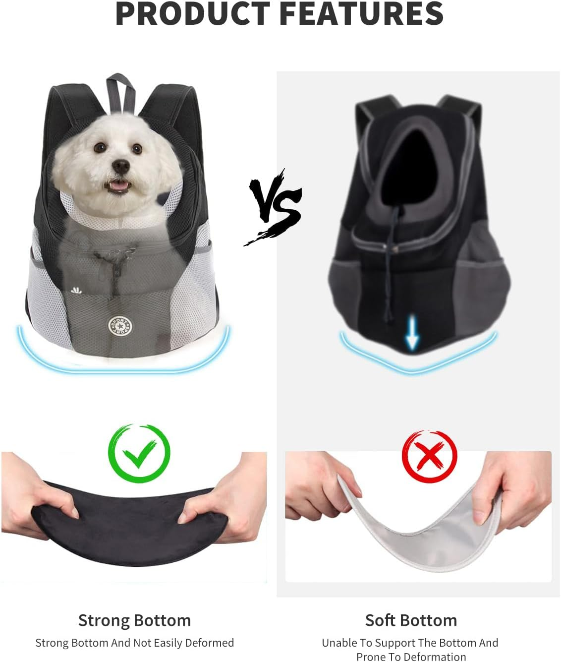 PETCUTE Dog Carrier Backpack, Adjustable Pet Backpack for Small Dogs and Cats, Padded Shoulder Strap, Waterproof Base, Breathable, Pet Front Pocket with Safety Hooks, for Hiking image number 1