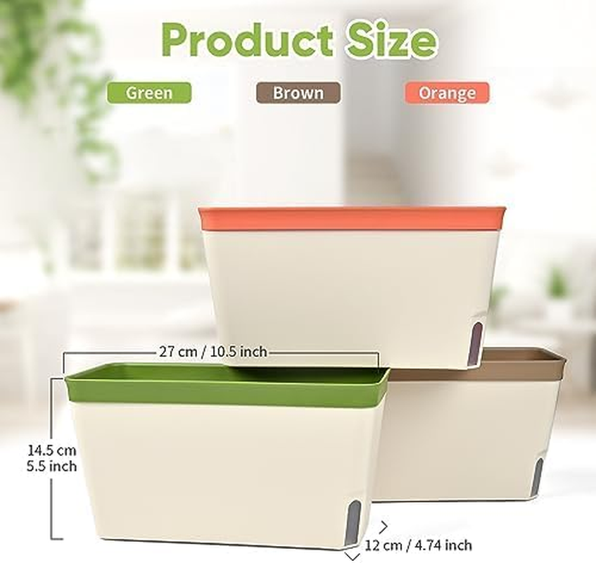 Self Watering Plant Pots, Set of 3 Rectangular Windowsill Herb Planter Box with Visual Water Level Window, Modern Plastic Herb Flower Pots for Indoor Outdoor Garden Balcony Planters image number 4