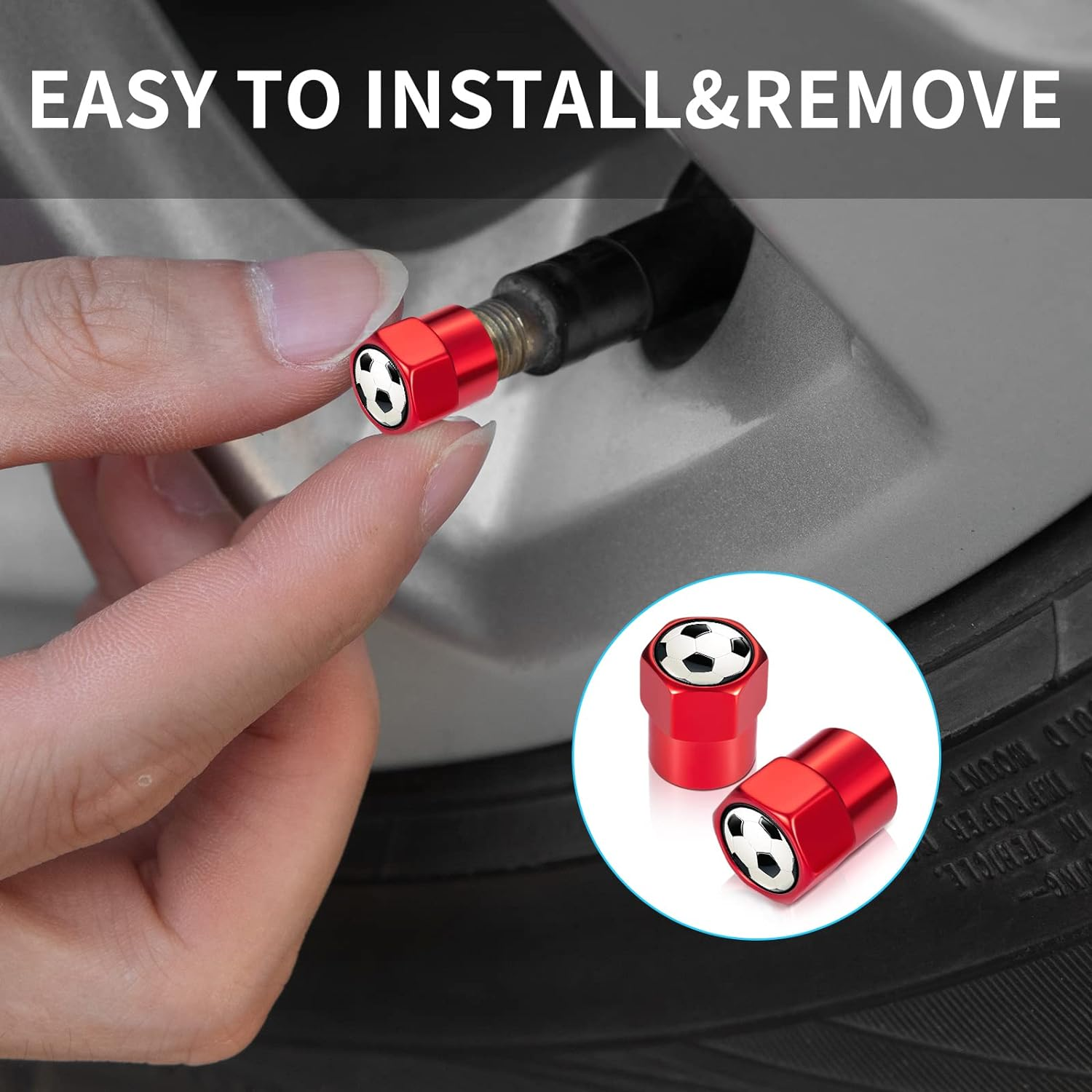 Tire Valve Stem Caps,Wheel Caps Compatible with Metal Air Valve Cover Car Accessory,4 Pcs(Red) image number 1