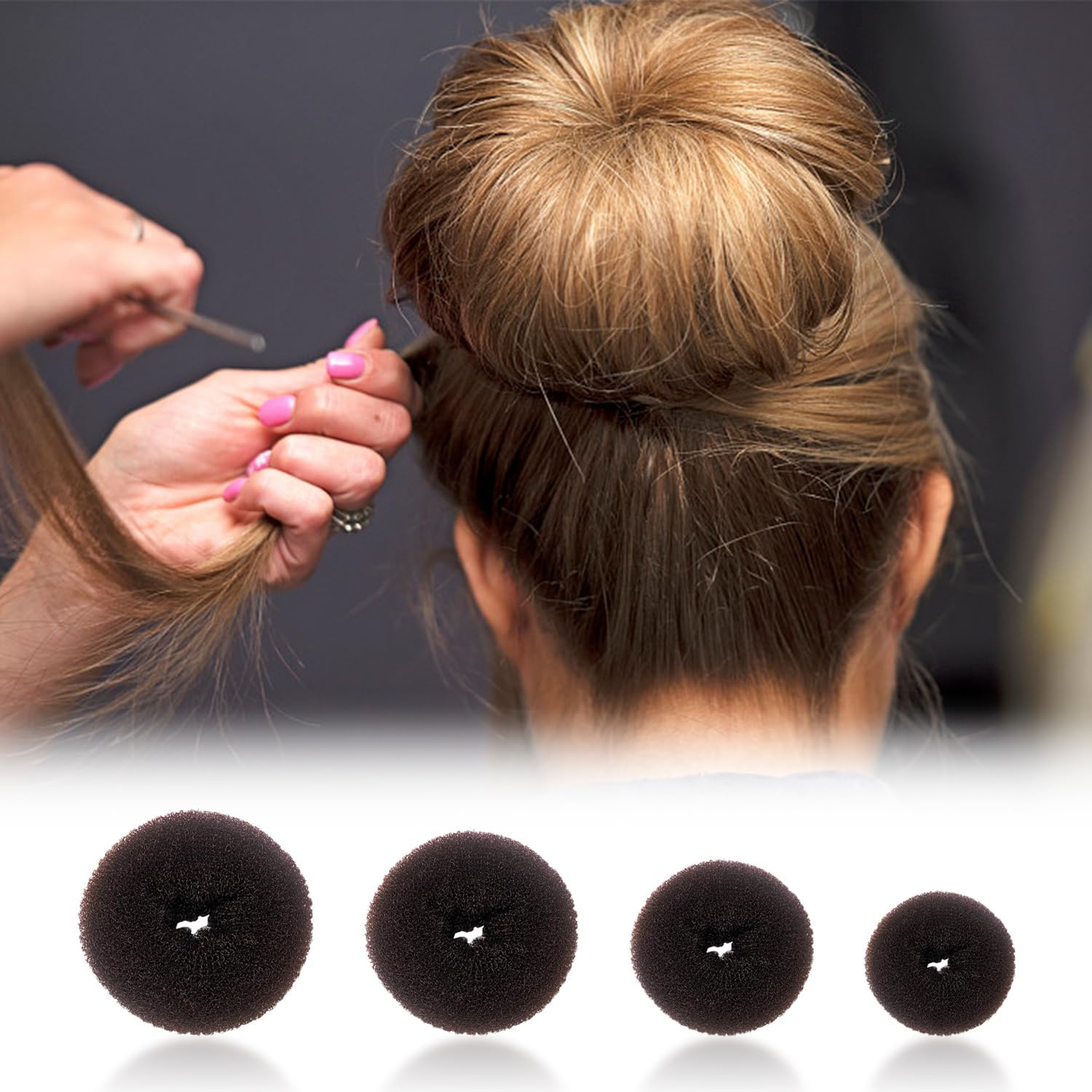 8 Pieces Donut Hair Clip with 20 U Shaped Clips, Mini Donut Styler, Hair Scrunchie Accessories for Ballet Dancers (Dark Brown, Beige) image number 4