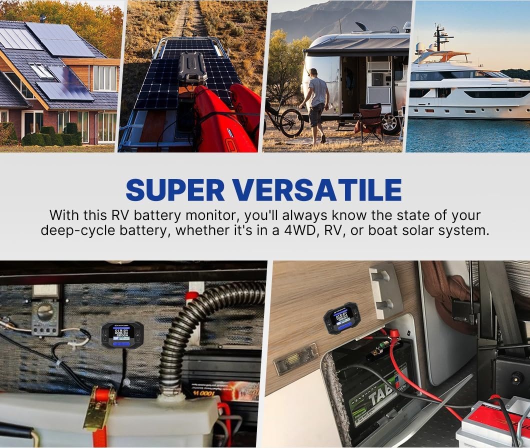 ATEM POWER 12V 500A Battery Monitor with Shunt Wire, LCD Display, Real-Time Monitor Voltage Current Watt Compatible with Lithium, Lead-Acid, AGM, Gel Batteries, Flush Mount Available image number 1
