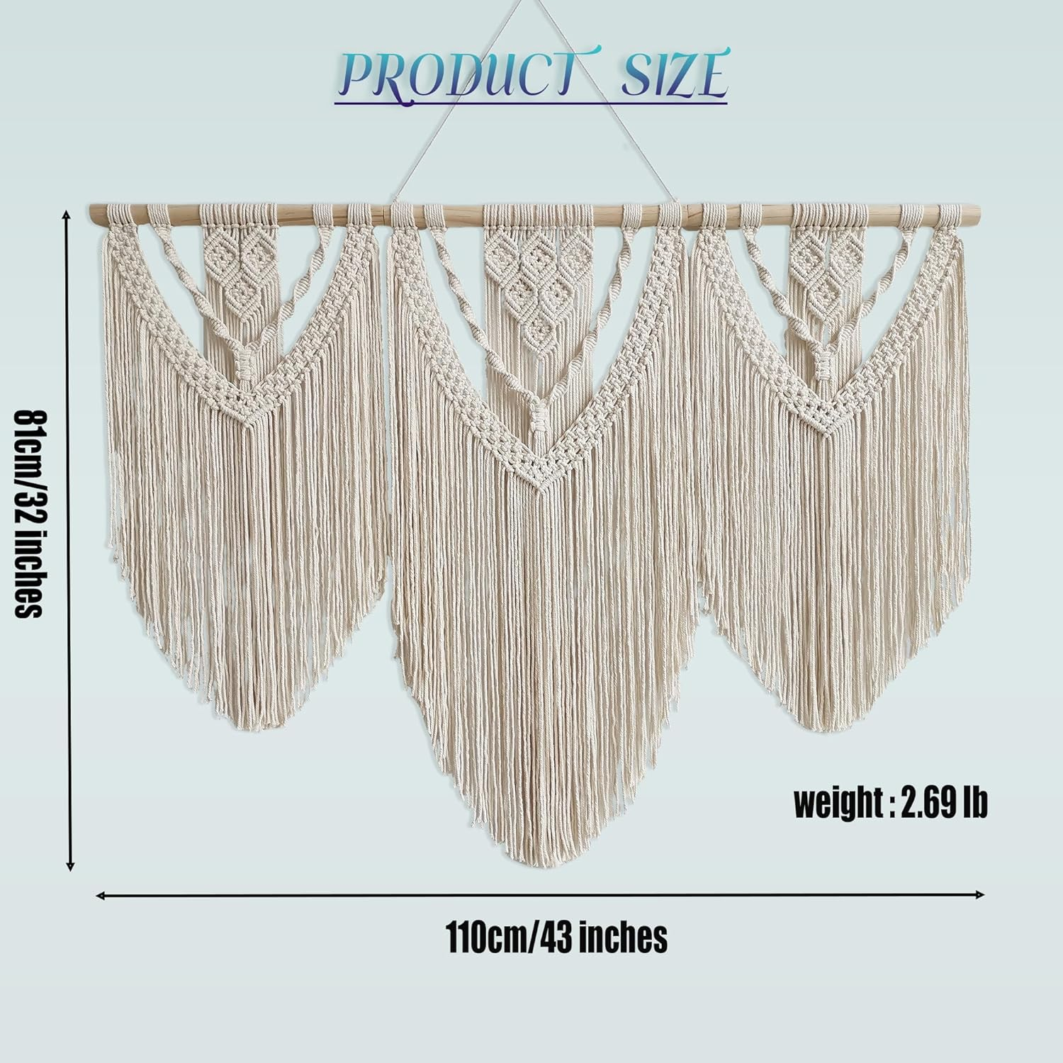Large Handmade Boho Macrame Wall Hanging Tapestry - Chic Bohemian Woven Home Decor Art for Living Room, Bedroom, and Wedding Parties - Triangular, Beige F image number 6