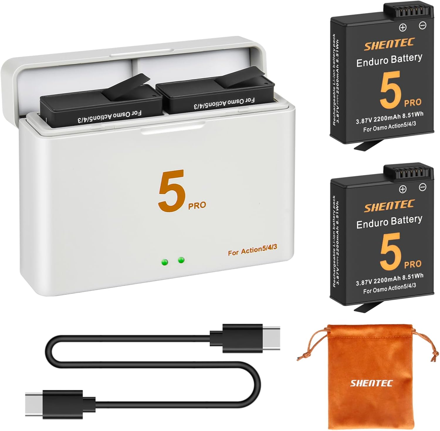 Pack of 2 Shentec 2200 Mah DJI Osmo Action 5 Pro/4/3, Batteries and LED Dual USB Charger Accessories, Compatible with DJI Osmo Action 3, Action 4, Action 5 Pro, Camera image number 4