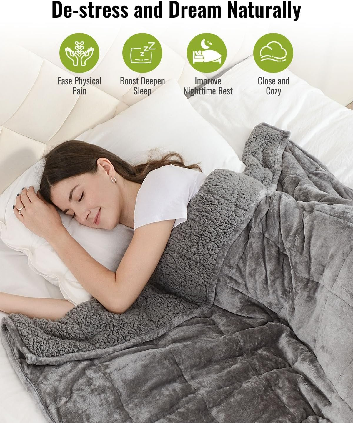 BUZIO Sherpa Fleece Weighted Blanket 9 Kg for Adult, Unicolor Ultra-Soft Fleece and Sherpa, Dual Sided Cozy Plush Blanket for Sofa Bed, 150 X 200 Cm, Grey image number 5