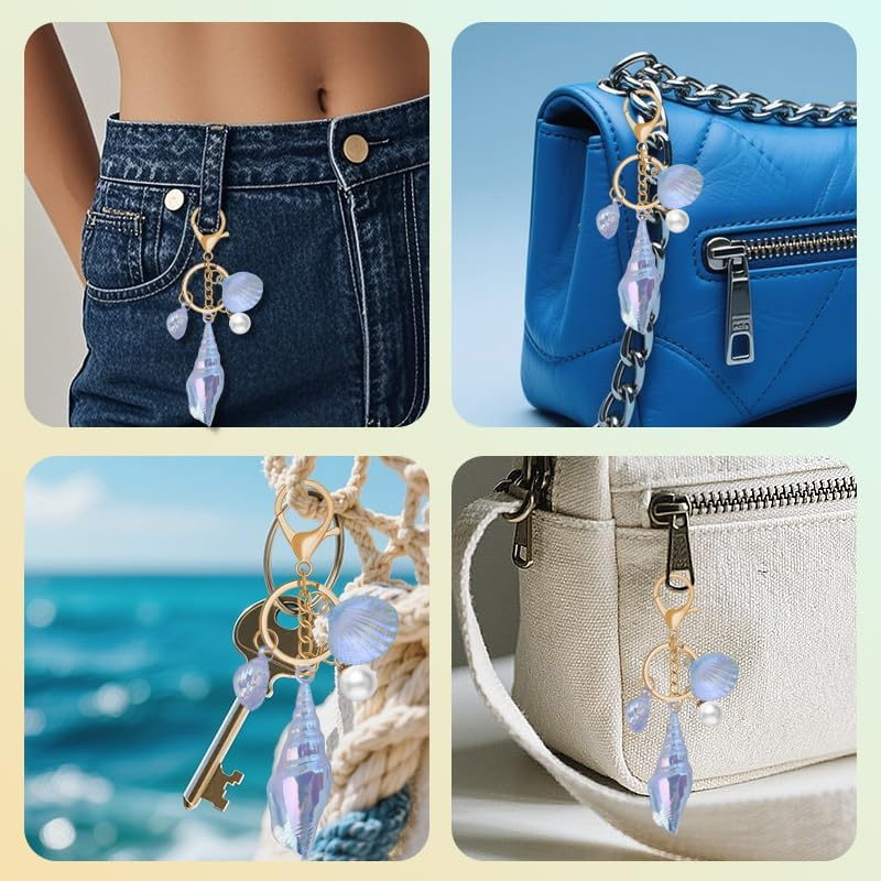YALLNASL Seashell Purse Charms for Handbags Tote Beach Bag Accessories for Girls Women Beach Theme Gift Sea Shell Keychains image number 4