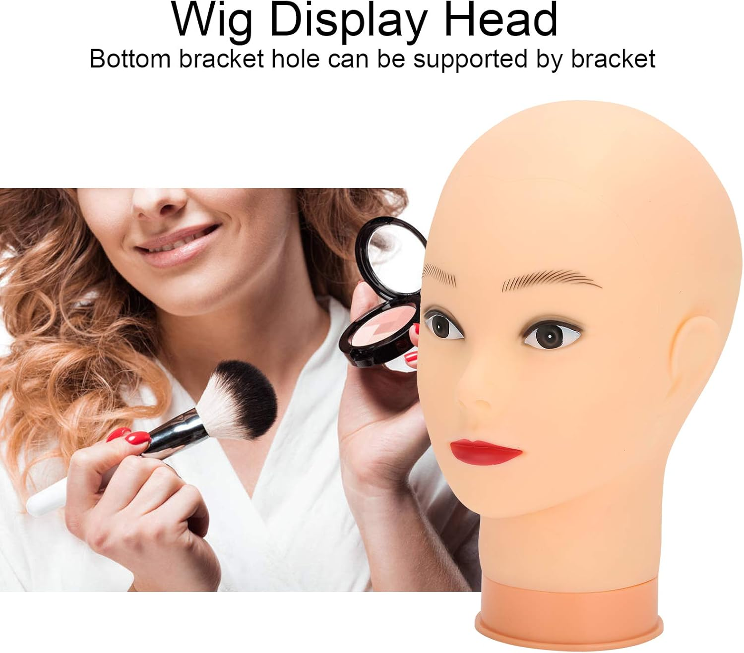 Wig Head Stand, Hat Wig Display Mannequin Head Hairpieces Stand Holder, Makeup Training Practice Manikin Head for Wig, Hat, Caps, Headdress (PVC Simulation Skin) image number 5
