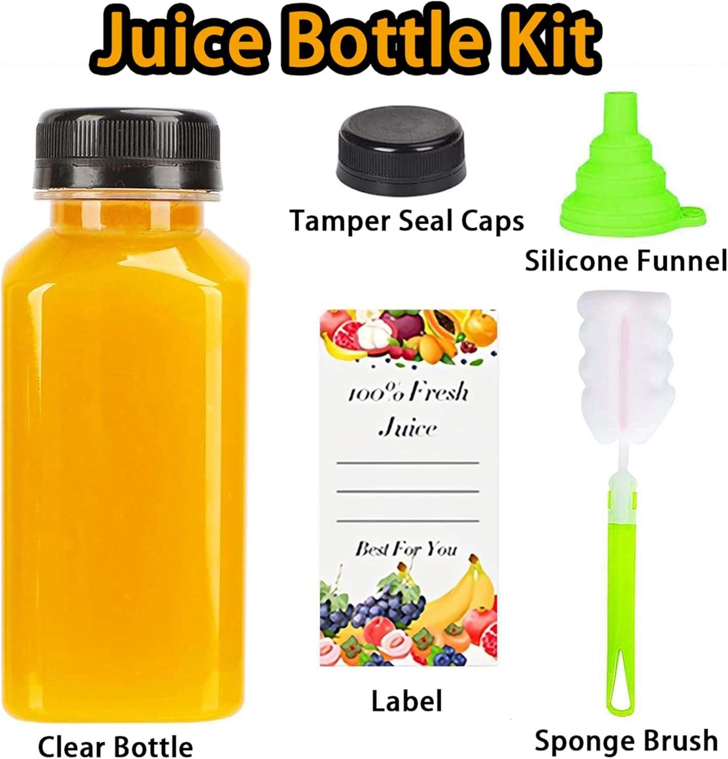 FORYUSE 50Pack 250Ml Plastic Juice Bottles with Caps Clear Reusable PET Containers for Juicing, Milk, Smoothie, Drink with Tamper Proof Lids, Labels, Bottle Brush image number 1