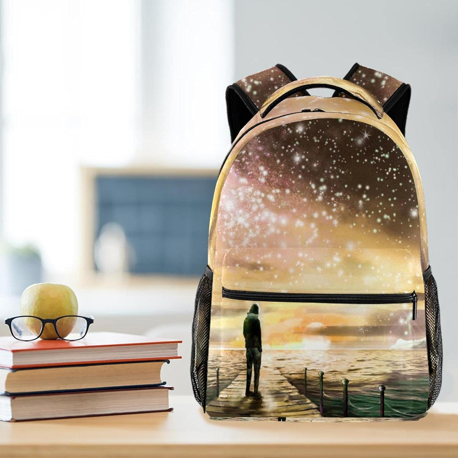 Illustration with Milky Way, Stars Backpack Students Shoulder Bags Travel Bag College School Tote Backpacks image number 5