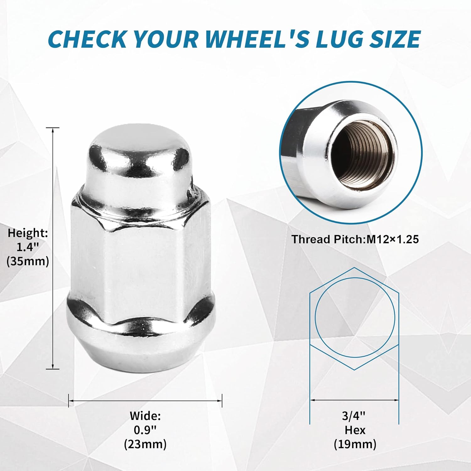 Gaemi M12X1.25 Lug Nuts,20 PCS Chrome Closed End Bulge Acorn Wheel Lug Nut for Aftermarket Wheels,3/4 Inch Hex image number 4