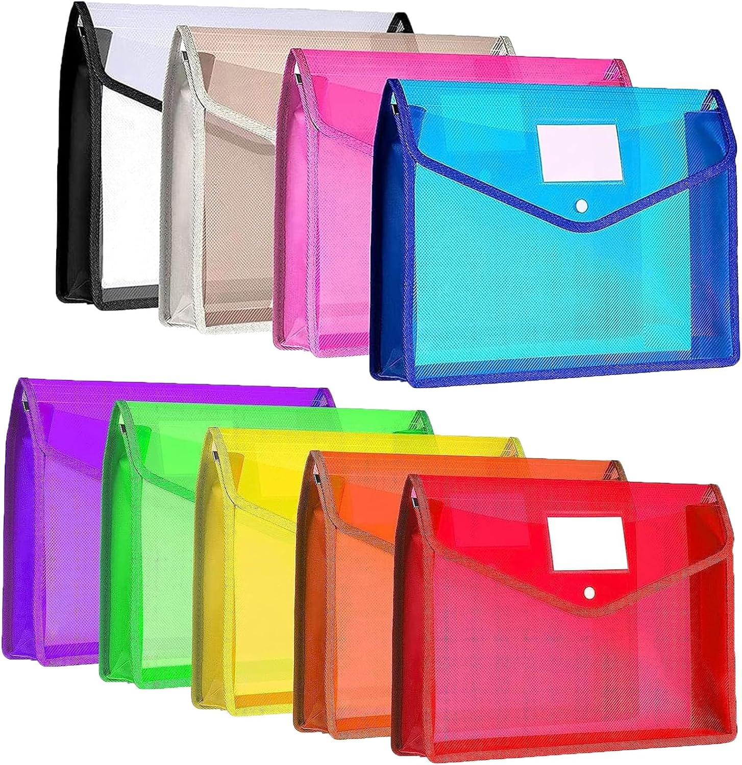 Igolife Plastic File Folder, 9 Pcs Large-Capacity Poly Envelope Expanding File Wallet Document Folder A4 Accordion File Pouch with Label Pocket and Snap Button for School Home Work Office Organization image number 3