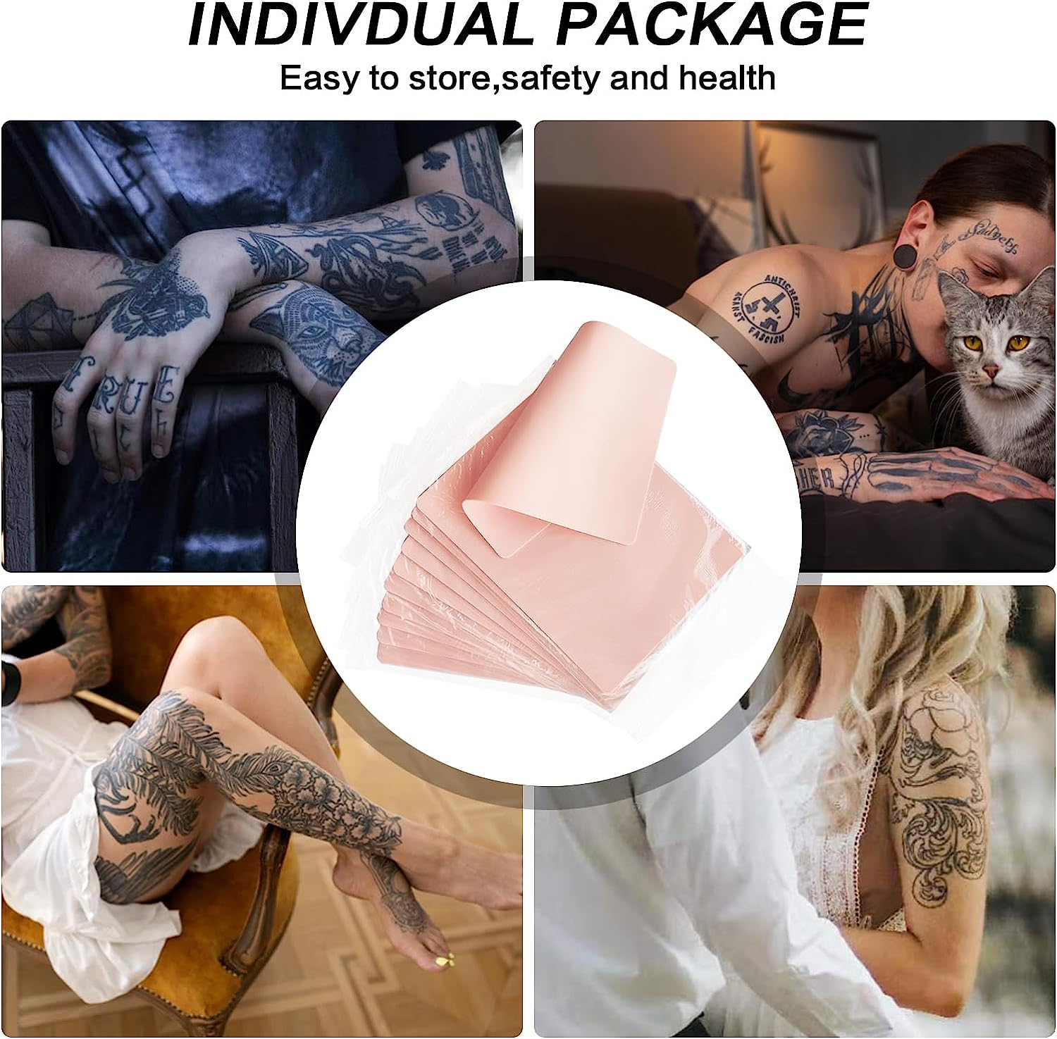 PIXESTT Tattoo Skin Practice, Double Sides Fake Skin for Tattoo Supplies, Tattoo Kit, for Beginners and Experienced Tattoo Artists. (10 Sheets) image number 1