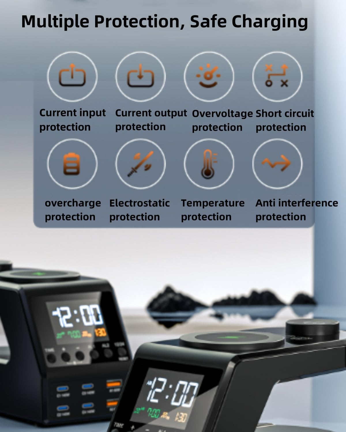 FOSION Multi USB C Charger Station 240W,10 In1 Gan Fast Charger with Digital Clock, 140W/100W/65W PD 3.1 QC 3.0 Fast Charging and 15W Wireless Charging for Macbook，Tablet, Iphone 15,Galaxy S24,Iwatch image number 3