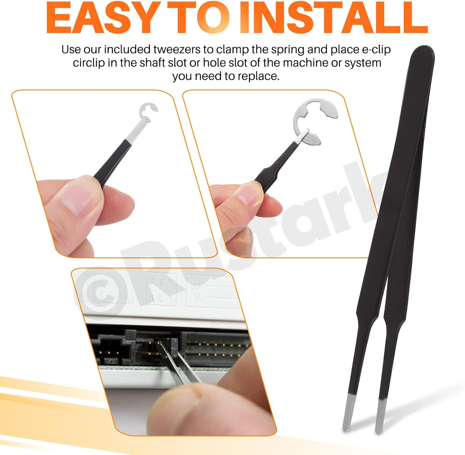 211Pcs 14 Sizes 304 Stainless Steel E-Clip External Retaining Rings Assortment Kit, E Clip Circlip Rings E-Clips Retainer Circlip Rings Washers E-Clips Assortment Set for Gears Pulleys Axles image number 6