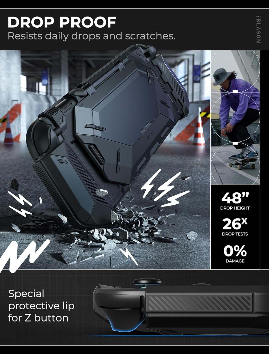 I-Blason for Nintendo Switch 2 Case with Flip Stand Dockable [Foldable Joycon Holder] [Game Card Storage] [Ergonomic Design] Comfortable Grip Uni-Body Protective Bumper Cover for Switch 2 2025, Black (Black) image number 4