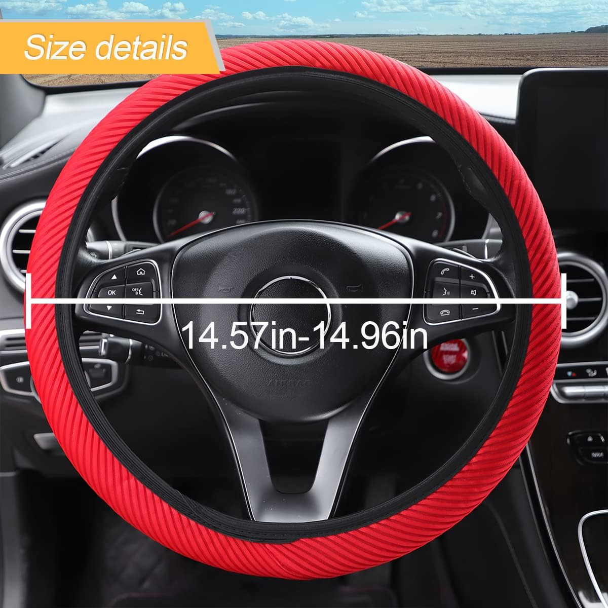 Loyaforba Car Steering Wheel Cover, Breathable Striped Mesh Auto Steering Wheel Protector, Universal Elastic Anti-Slip 15 Inch for Men Women, Car Interior Accessories Fit for Most Vehicles (Red) image number 4