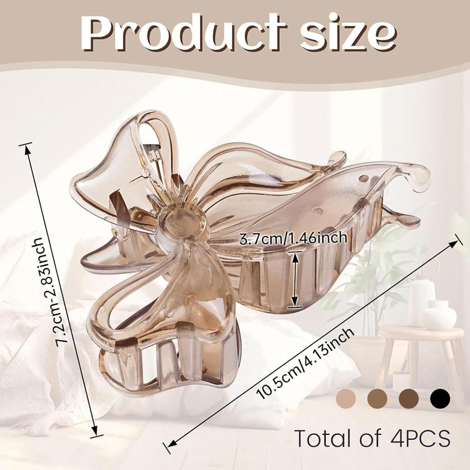 Muorruo 4-Pack Cute Bow Hair Clips for Women, Non-Slip, Large, Matte Hair Clips with Strong Grip for Thin and Thick Hair, Stylish Hair Styling Accessories image number 2