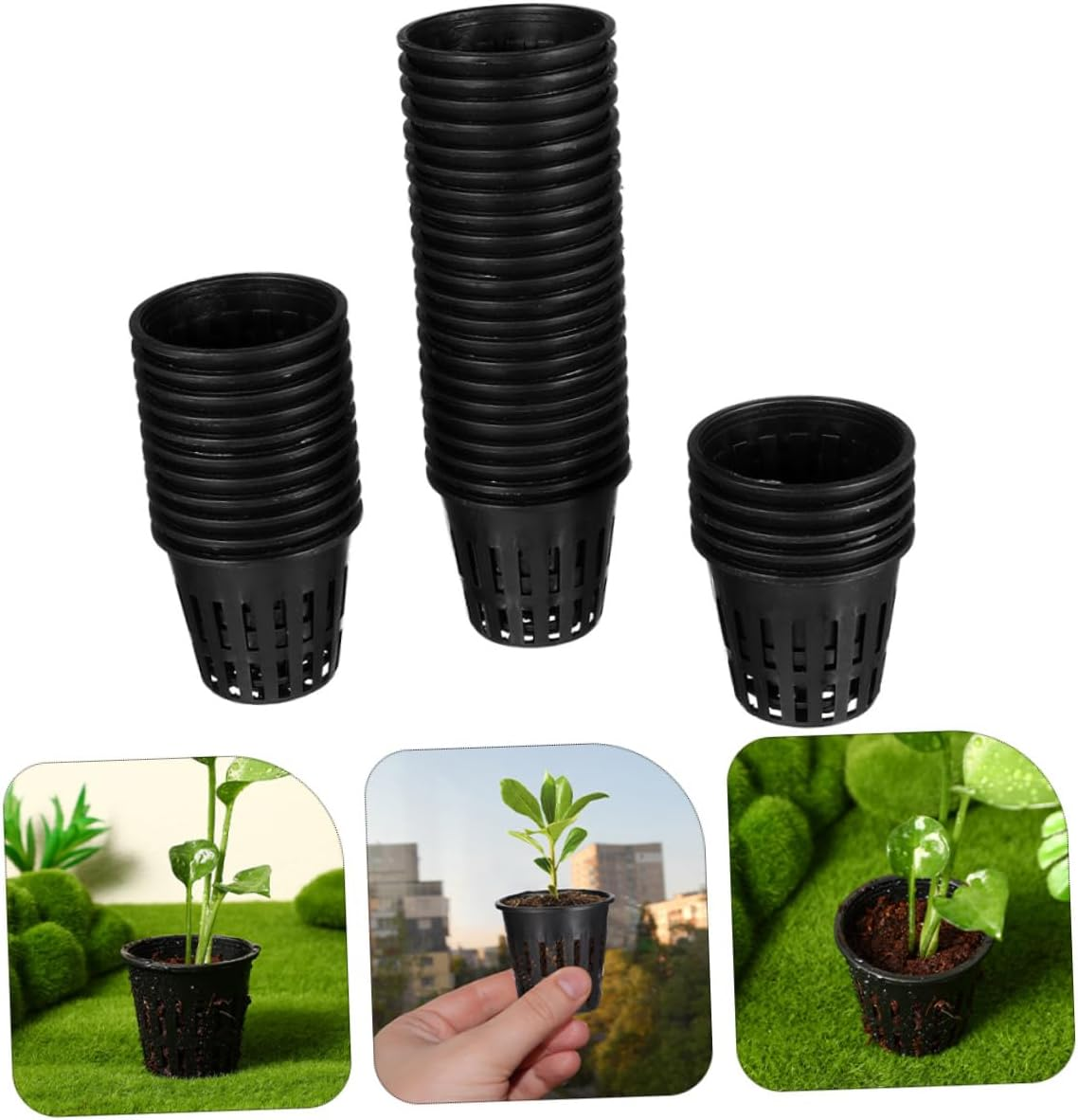 IWOWHERO Hydroponic Net Pots and Plastic Planting Baskets for Aquatic Plants, Black Slotted Mesh Nursery Pots 5.7X5Cm, 100Pcs Suitable for Pond and Water Culture Gardening image number 4