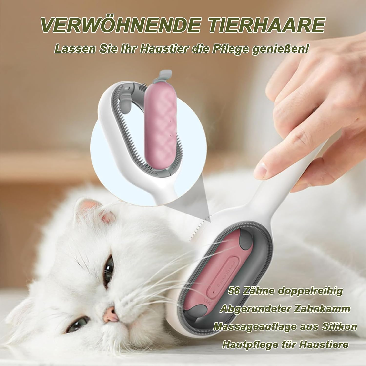 Pet Hair Removal Comb with Water Tank, Cat Brush Short Hair with Water Cleaning Brush for Pet Hair, Multifunctional Pet Hair Remover Brush 3 in 1 (Short Hair, Pink) image number 5
