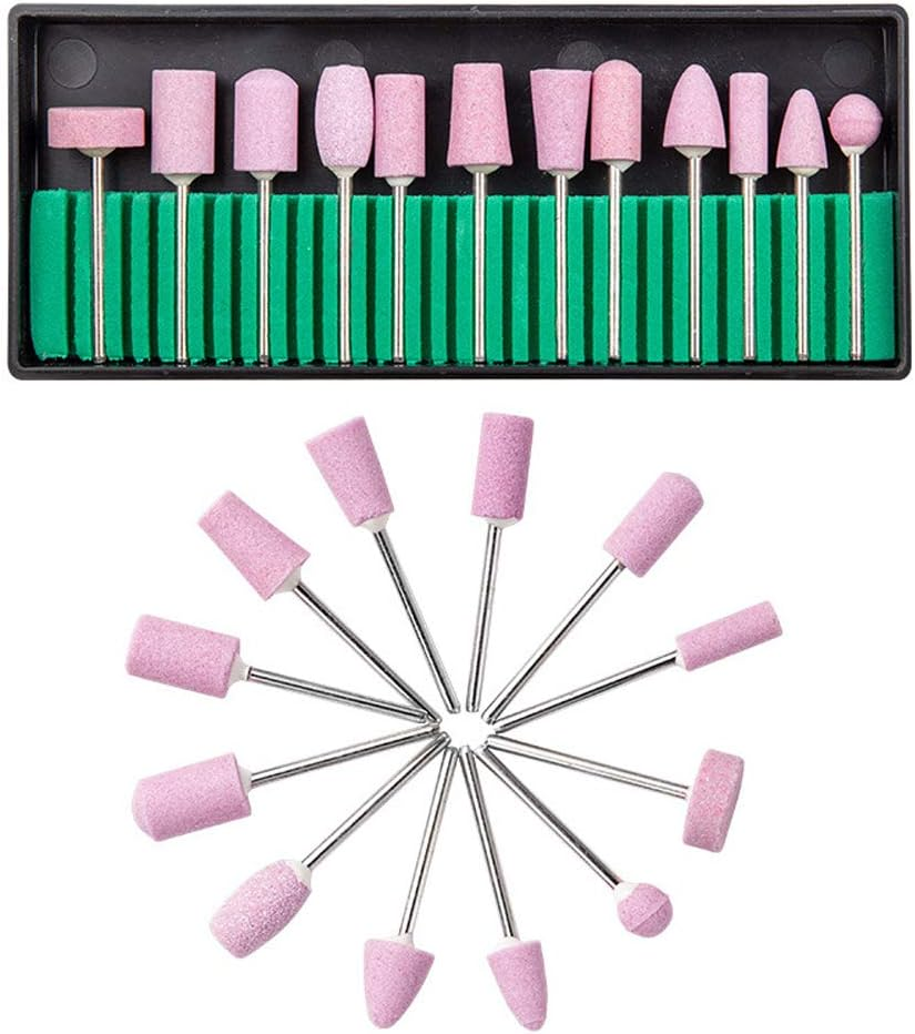 12Pcs Nail Drill Bits Polishing Buffing Electric Manicure Head Replacement Grinding Head with Case for Manicure Pedicure Nail Art Salon Polishing Tools, Pink image number 1