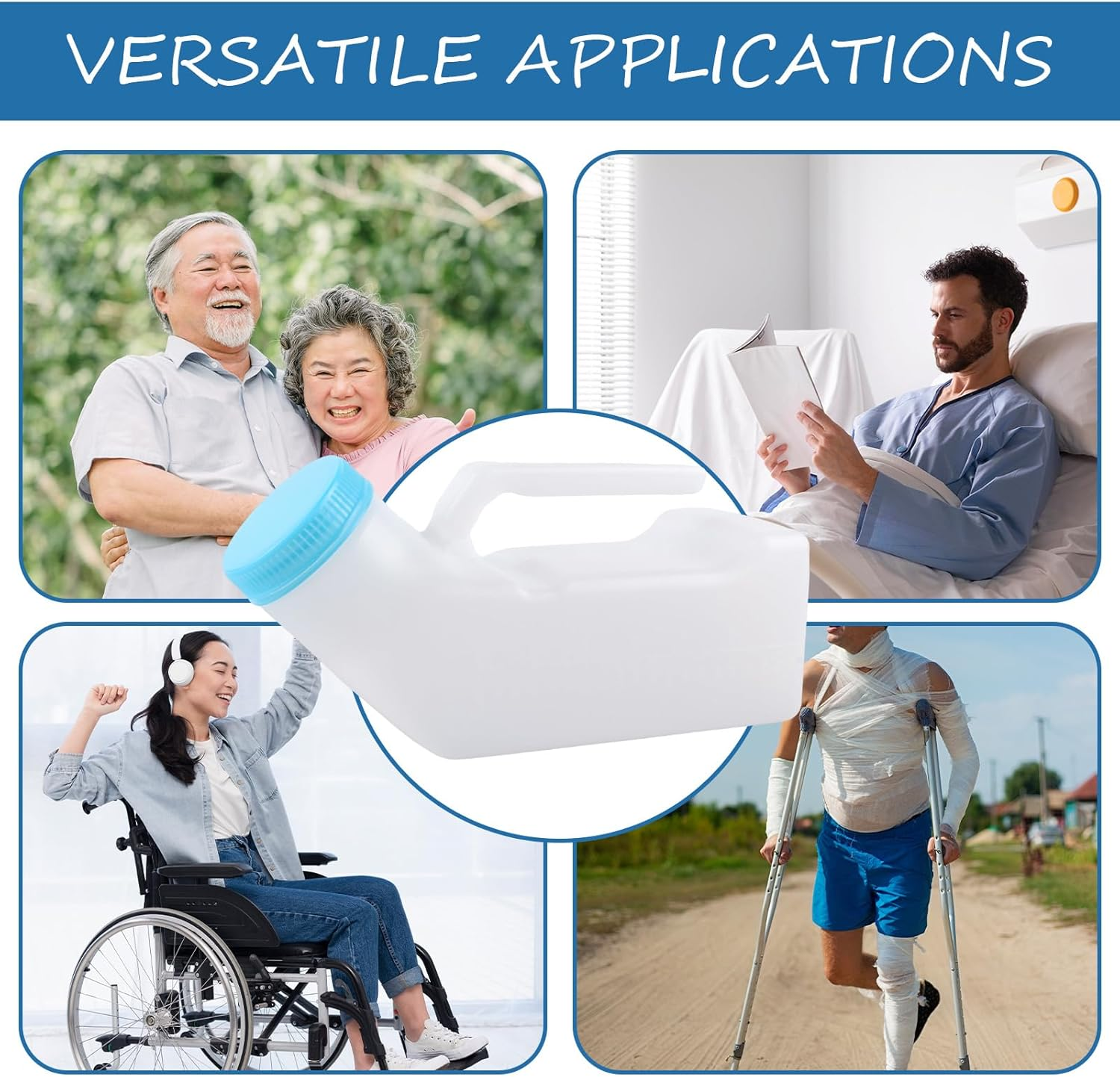 Urinals for Men with Translucent Lid,Portable Urinal for Men 32 Oz/ 1000 Ml Urine Bottle with Lid Large Capacity Clear Measuring Scale No Spill Design Convenient Hygienic Nighttime Use Elderly Friendly Handle Lightweight Durable Urinals for Men image number 2