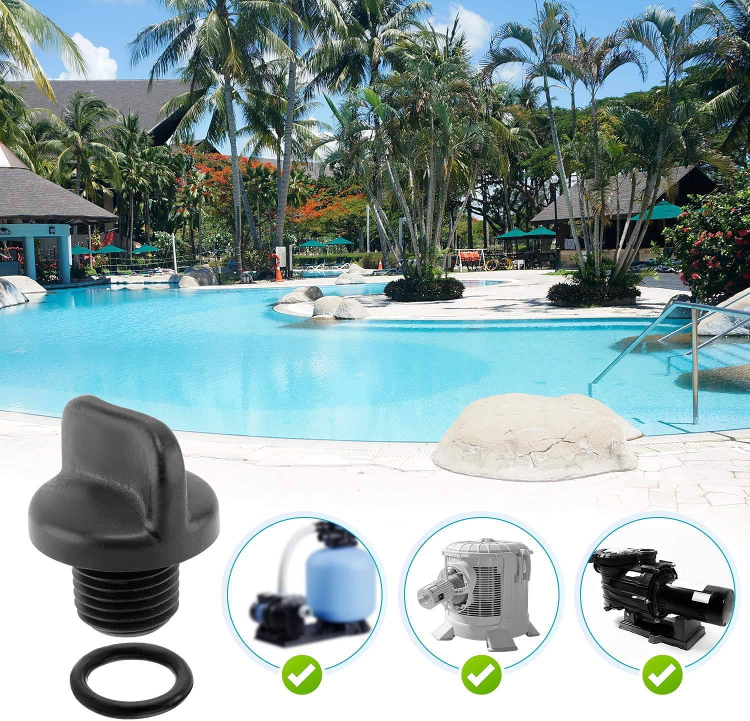 3Pcs R0446000 Drain Plug with 3 O-Rings, Heavy Duty Pool Pump Pipe Gasket & Spa Heater Drain Replacement Parts, Compatible with Zodiac Jandy Filter Pumps & Polaris image number 4