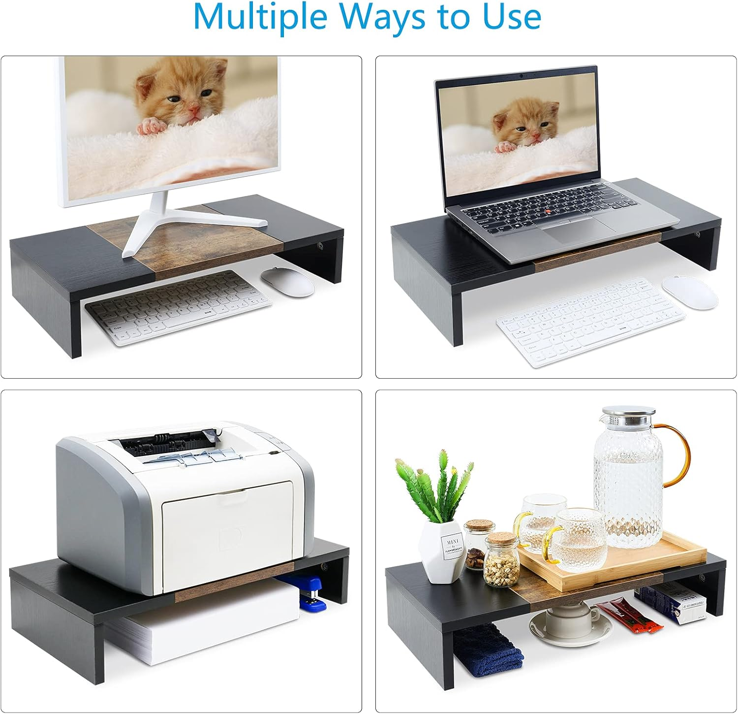 TEAMIX 20 Inch Monitor Riser, Wood Monitor Stand for Desk, Sturdy Tv/Screen/Pc/Printer/Laptop Riser,Computer Shelf with Storage TV Holder for Home Office image number 5