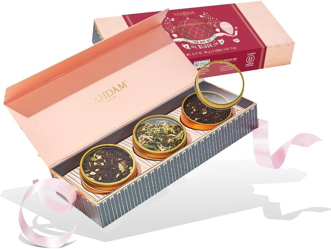 VAHDAM, BLUSH - Assorted Valentines Day Tea Gifts for Women (3 Premium Teas) Tin Caddy Box | Loose Leaf | Gluten Free, Non GMO | Valentines Day Gifts for Women image number 3