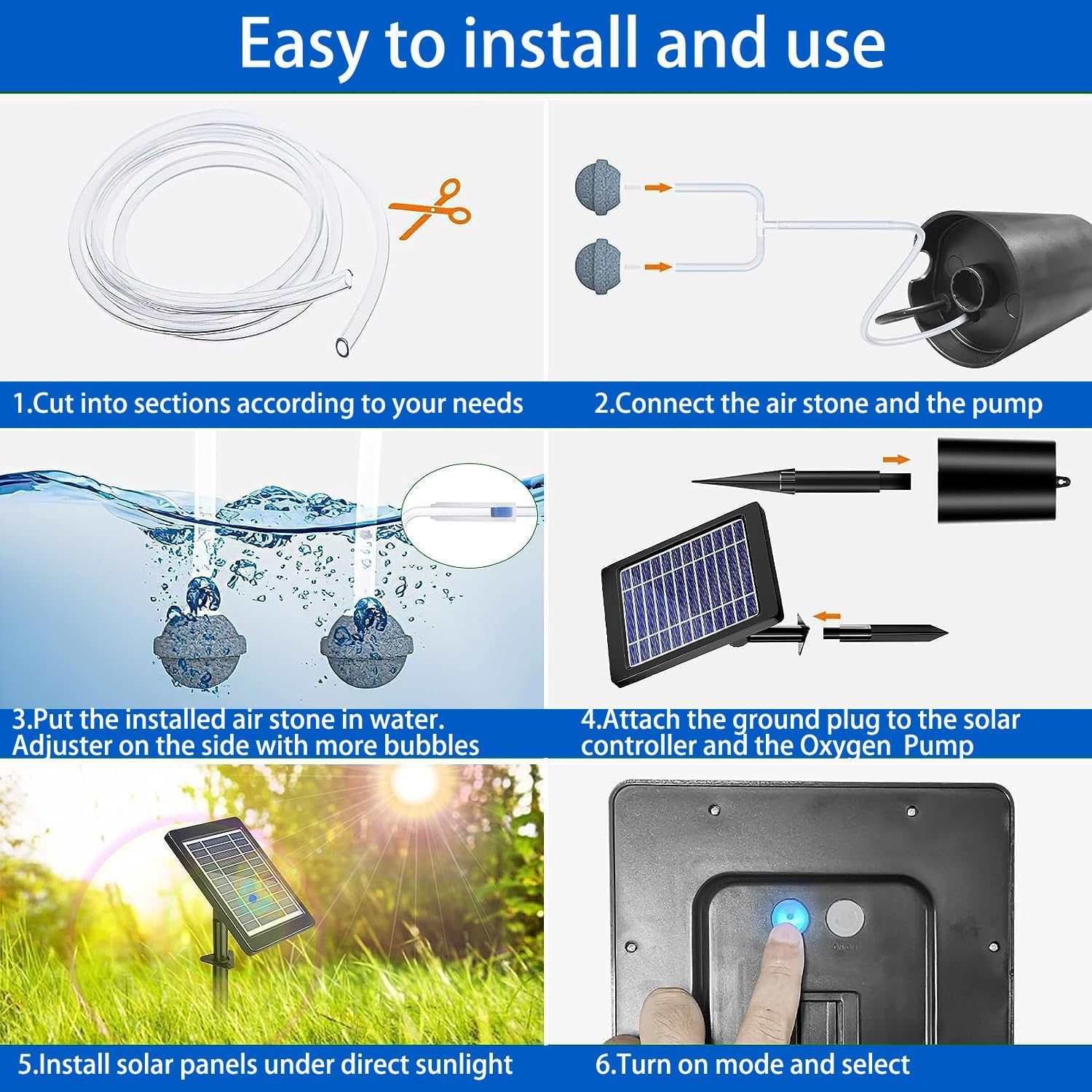 Solar Pond Aerator - 4W Aquarium Air Pump Oxygenator with 3 Modes, Battery Powered for Outdoor Ponds, Small Fish Pools, Stock Tanks, Hydroponics image number 1