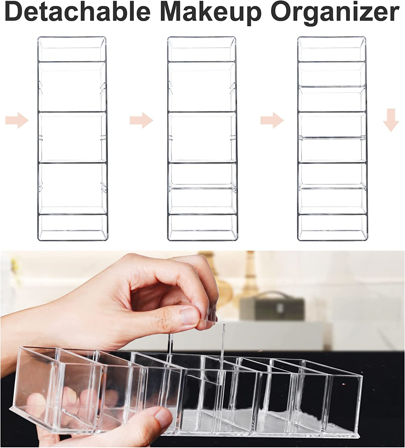 Seitop Detachable Makeup Organizer, 8 Compartments Acrylic Cosmetic Storage Jewelry Display Boxes, Clear Drawer Organizers Case for Dresser Vanity Bathroom Kitchen, Clear image number 2